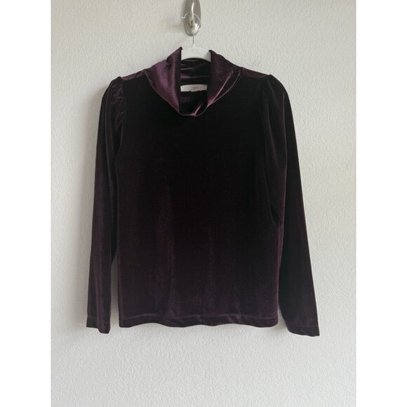 Loft Plush Velvet Turtleneck Top Puffed Long Sleeves Women’s‎ Size Small Plum - Picture 7 of 10